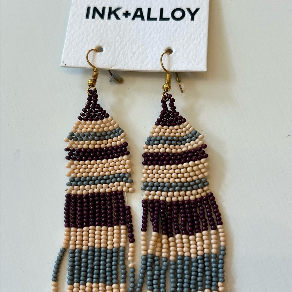 ALLOY Cream, Purple, and Gray Beaded Earrings